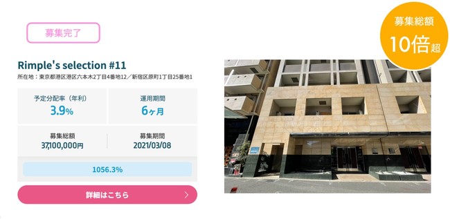 Rimple’s Selection#11募集総額1056.3％の3.9億円の応募